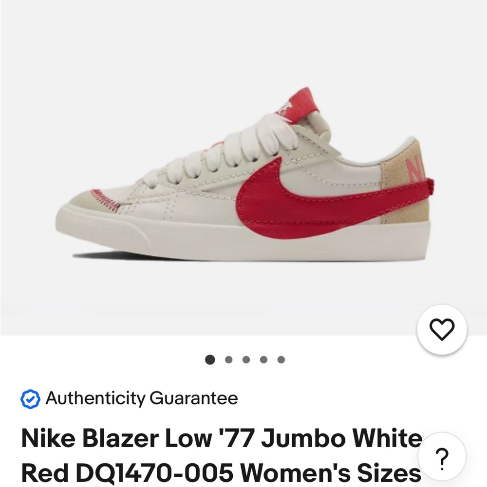 Nike Blazer Low '77 Jumbo White and Red Sneakers